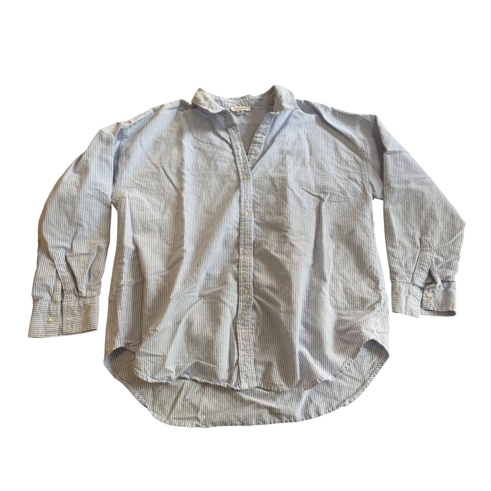 Beachlunchlounge Blue White Pinstripe Button Down Shirt XL Relaxed Seersucker